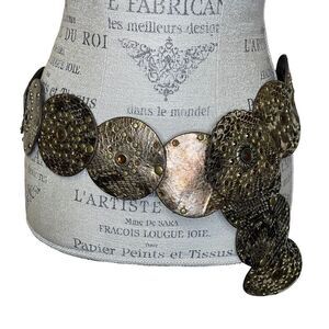 Vintage Lake Shore Drive Large Medallion Belt Rhinestone and Rivets Brown Bronze